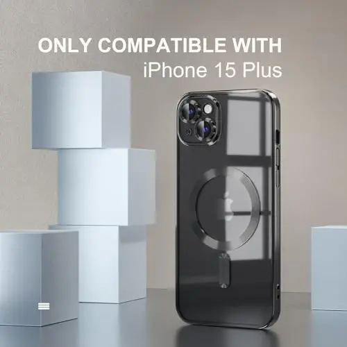 Misea Magnetic iPhone 15 Plus uchun g'ilof MagSafe bilan mos keladi [Hech qachon sarg'aymaydi] [Harbiy darajadagi tushishdan himoya] To'liq kamera linzalari himoyachisi Qoplama Yumshoq shaffof ayollar uchun telefon g'ilofi, qora - MISEA (1)