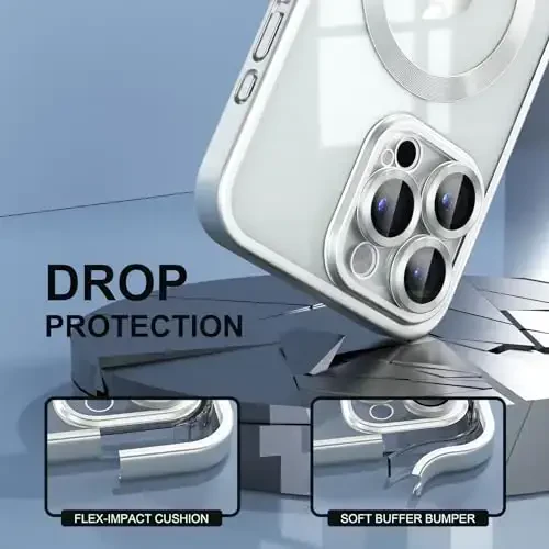 Misea Magnetic iPhone 15 Pro Max uchun g'ilof [Hech qachon sarg'aymaydi] [Harbiy darajadagi tushishdan himoya] Ayollar qizlar uchun to'liq kamera linzalari himoyachisi yumshoq tiniq telefon g'ilofi, Titanium Silver - 4