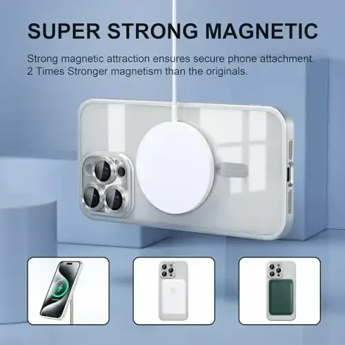 Misea Magnetic iPhone 15 Pro Max uchun g'ilof [Hech qachon sarg'aymaydi] [Harbiy darajadagi tushishdan himoya] Ayollar qizlar uchun to'liq kamera linzalari himoyachisi yumshoq tiniq telefon g'ilofi, Titanium Silver - 5