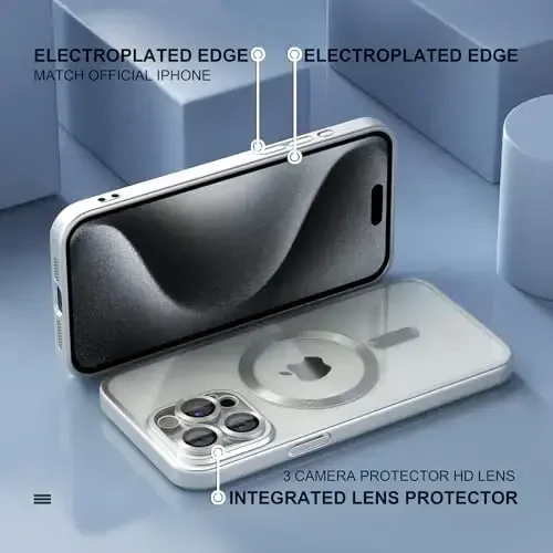 Misea Magnetic iPhone 15 Pro Max uchun g'ilof [Hech qachon sarg'aymaydi] [Harbiy darajadagi tushishdan himoya] Ayollar qizlar uchun to'liq kamera linzalari himoyachisi yumshoq tiniq telefon g'ilofi, Titanium Silver - 6