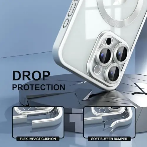 Misea Magnetic iPhone 15 Pro Max uchun g'ilof [Hech qachon sarg'aymaydi] [Harbiy darajadagi tushishdan himoya] Ayollar qizlar uchun to'liq kamera linzalari himoyachisi yumshoq tiniq telefon g'ilofi, Titanium Silver - 4