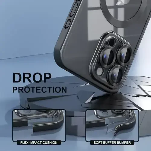 Misea Magnetic iPhone 15 Pro Max uchun g'ilof [Hech qachon sarg'aymaydi] [Harbiy darajadagi tushishdan himoya] To'liq kamera linzalari himoyachisi Ayollar qizlar uchun yumshoq shaffof telefon g'ilofi, Titan qora - 4