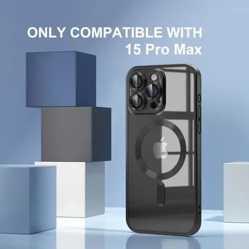 Misea Magnetic iPhone 15 Pro Max uchun g'ilof [Hech qachon sarg'aymaydi] [Harbiy darajadagi tushishdan himoya] To'liq kamera linzalari himoyachisi Ayollar qizlar uchun yumshoq shaffof telefon g'ilofi, Titan qora - MISEA (1)