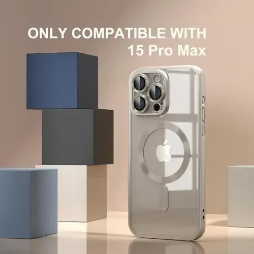 Misea Magnetic for iPhone 15 Pro Max Case [Never Yellowing] [Military Grade Drop Protection] Full Camera Lens Protector Soft Clear Phone Case for Women Girls, Titanium Natural - 2