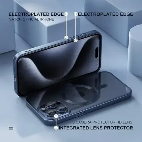Misea Magnetic iPhone 15 Pro Max uchun g'ilof [Hech qachon sarg'aymaydi] [Harbiy darajadagi tushishdan himoya] To'liq kamera linzalari himoyachisi Ayollar qizlar uchun yumshoq tiniq telefon g'ilofi, Titanium Blue - 6