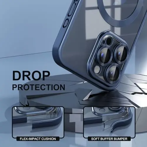 Misea Magnetic iPhone 15 Pro Max uchun g'ilof [Hech qachon sarg'aymaydi] [Harbiy darajadagi tushishdan himoya] To'liq kamera linzalari himoyachisi Ayollar qizlar uchun yumshoq tiniq telefon g'ilofi, Titanium Blue - 4