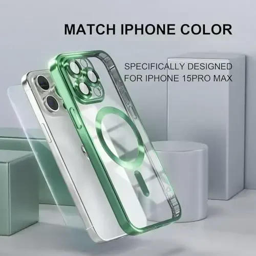 Misea Magnetic iPhone 15 Pro Max uchun MagSafe bilan [Hech qachon sarg'aymaydi] [Harbiy darajadagi tushishdan himoya] To'liq kamera linzalari himoyachisi Qoplama Yumshoq Shaffof Ayollar uchun Telefon G'ilofi, Yashil - 7
