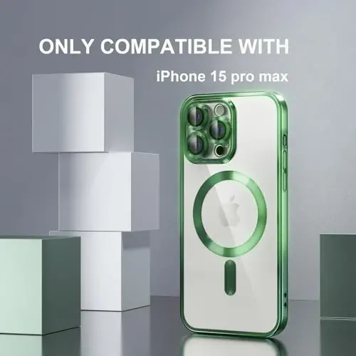 Misea Magnetic iPhone 15 Pro Max uchun MagSafe bilan [Hech qachon sarg'aymaydi] [Harbiy darajadagi tushishdan himoya] To'liq kamera linzalari himoyachisi Qoplama Yumshoq Shaffof Ayollar uchun Telefon G'ilofi, Yashil - MISEA (1)