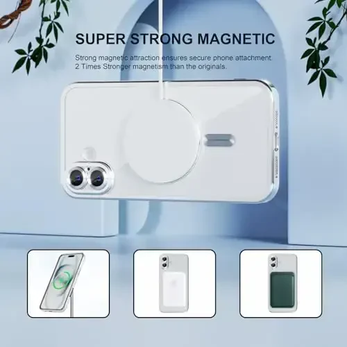 Misea Magnetic for iPhone 16 Plus Case Compatible with MagSafe [Never Yellowing] [Military Grade Drop Protection] Full Camera Lens Protector Plating Soft Clear Phone Case for Women 6.7
