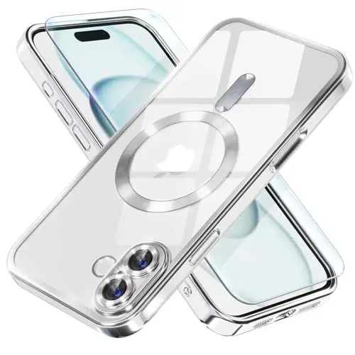 Misea Magnetic for iPhone 16 Plus Case Compatible with MagSafe [Never Yellowing] [Military Grade Drop Protection] Full Camera Lens Protector Plating Soft Clear Phone Case for Women 6.7