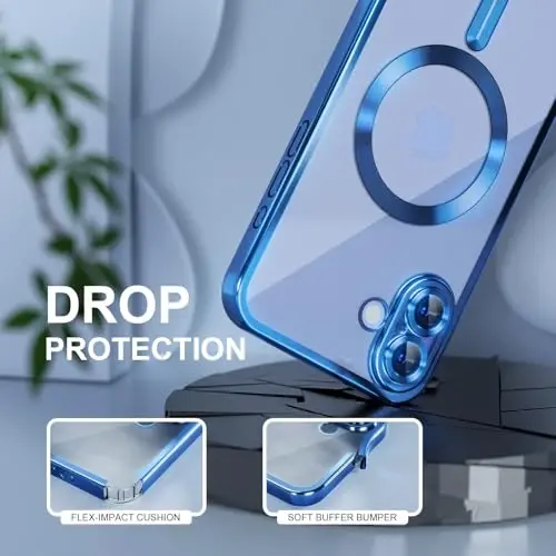 Misea Magnetic for iPhone 16 Plus Case Compatible with MagSafe [Never Yellowing] [Military Grade Drop Protection] Full Camera Lens Protector Plating Soft Clear Phone Case for Women 6.7