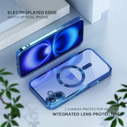 Misea Magnetic for iPhone 16 Plus Case Compatible with MagSafe [Never Yellowing] [Military Grade Drop Protection] Full Camera Lens Protector Plating Soft Clear Phone Case for Women 6.7
