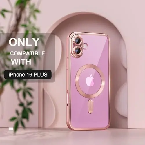 Misea Magnetic iPhone 16 Plus uchun g'ilof MagSafe bilan mos [Hech qachon sarg'aymaydi] [Harbiy standartdagi zarbadan himoya] To'liq kamera linzalari himoyasi Yumshoq shaffof telefon g'ilofi ayollar uchun 6.7