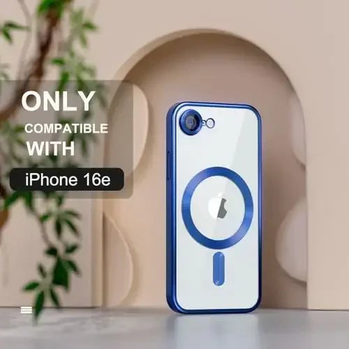 Misea Magnetic for iPhone 16e Case Compatible with MagSafe [Never Yellowing] [Military Grade Drop Protection] Full Camera Lens Protector Plating Soft Clear Phone Case for Women 6.1 inch, Deep Blue - 2