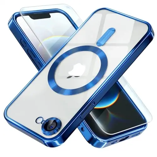 Misea Magnetic for iPhone 16e Case Compatible with MagSafe [Never Yellowing] [Military Grade Drop Protection] Full Camera Lens Protector Plating Soft Clear Phone Case for Women 6.1 inch, Deep Blue - MISEA