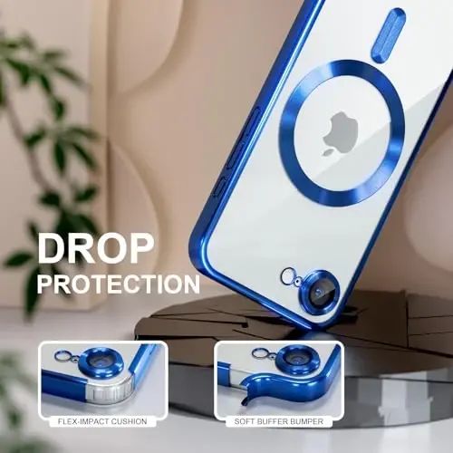 Misea Magnetic for iPhone 16e Case Compatible with MagSafe [Never Yellowing] [Military Grade Drop Protection] Full Camera Lens Protector Plating Soft Clear Phone Case for Women 6.1 inch, Deep Blue - 4