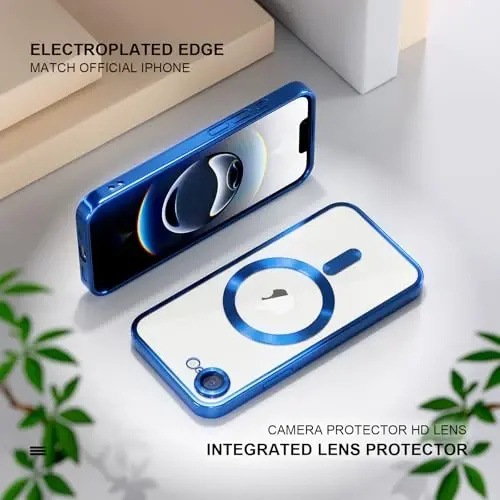 Misea Magnetic for iPhone 16e Case Compatible with MagSafe [Never Yellowing] [Military Grade Drop Protection] Full Camera Lens Protector Plating Soft Clear Phone Case for Women 6.1 inch, Deep Blue - 6