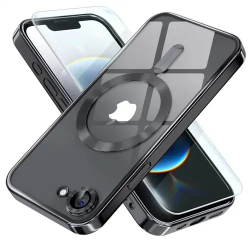 Misea Magnetic for iPhone 16e Case Compatible with MagSafe [Never Yellowing] [Military Grade Drop Protection] Full Camera Lens Protector Plating Soft Clear Phone Case for Women 6.1 inch, Black - 1