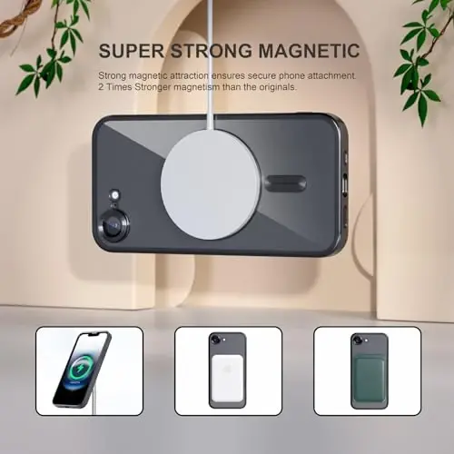 Misea Magnetic for iPhone 16e Case Compatible with MagSafe [Never Yellowing] [Military Grade Drop Protection] Full Camera Lens Protector Plating Soft Clear Phone Case for Women 6.1 inch, Black - 5