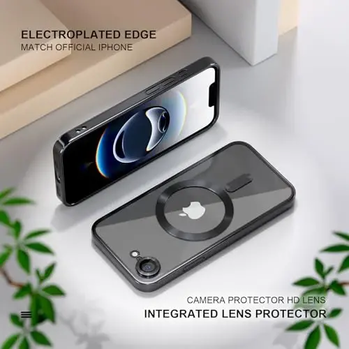 Misea Magnetic for iPhone 16e Case Compatible with MagSafe [Never Yellowing] [Military Grade Drop Protection] Full Camera Lens Protector Plating Soft Clear Phone Case for Women 6.1 inch, Black - 6