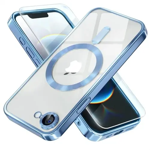 Misea Magnetic for iPhone 16e Case Compatible with MagSafe [Never Yellowing] [Military Grade Drop Protection] Full Camera Lens Protector Plating Soft Clear Phone Case for Women 6.1 inch, Sierra Blue - 1