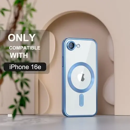 Misea Magnetic for iPhone 16e Case Compatible with MagSafe [Never Yellowing] [Military Grade Drop Protection] Full Camera Lens Protector Plating Soft Clear Phone Case for Women 6.1 inch, Sierra Blue - MISEA (1)