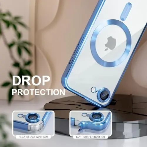 Misea Magnetic for iPhone 16e Case Compatible with MagSafe [Never Yellowing] [Military Grade Drop Protection] Full Camera Lens Protector Plating Soft Clear Phone Case for Women 6.1 inch, Sierra Blue - 4