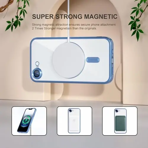 Misea Magnetic for iPhone 16e Case Compatible with MagSafe [Never Yellowing] [Military Grade Drop Protection] Full Camera Lens Protector Plating Soft Clear Phone Case for Women 6.1 inch, Sierra Blue - 5