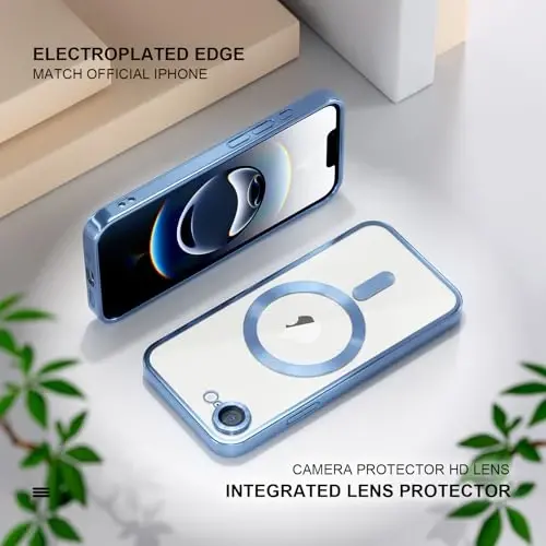 Misea Magnetic for iPhone 16e Case Compatible with MagSafe [Never Yellowing] [Military Grade Drop Protection] Full Camera Lens Protector Plating Soft Clear Phone Case for Women 6.1 inch, Sierra Blue - 6