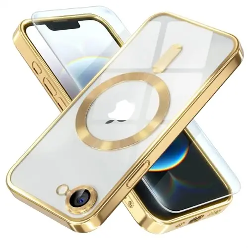 Misea Magnetic for iPhone 16e Case Compatible with MagSafe [Never Yellowing] [Military Grade Drop Protection] Full Camera Lens Protector Plating Soft Clear Phone Case for Women 6.1 inch, Gold - 1