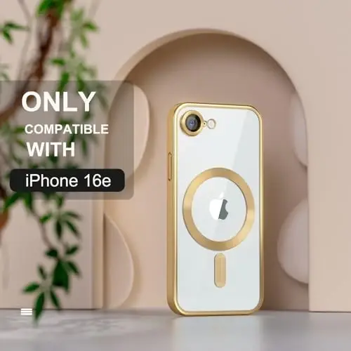 Misea Magnetic for iPhone 16e Case Compatible with MagSafe [Never Yellowing] [Military Grade Drop Protection] Full Camera Lens Protector Plating Soft Clear Phone Case for Women 6.1 inch, Gold - 2