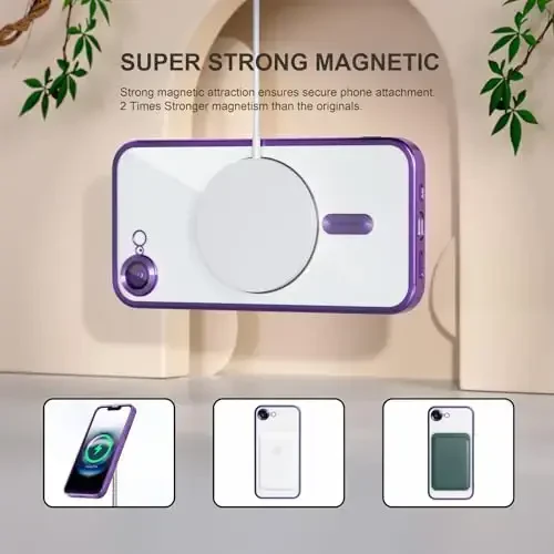 Misea Magnetic iPhone 16e uchun g'ilof MagSafe bilan mos [Hech qachon sarg'aymaydi] [Harbiy darajadagi tushishdan himoya] To'liq kamera linzalari himoyasi Ayollar uchun yumshoq tiniq telefon g'ilofi 6,1 dyuym, to'q binafsha - 5