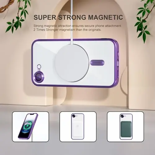 Misea Magnetic iPhone 16e uchun g'ilof MagSafe bilan mos [Hech qachon sarg'aymaydi] [Harbiy darajadagi tushishdan himoya] To'liq kamera linzalari himoyasi Ayollar uchun yumshoq tiniq telefon g'ilofi 6,1 dyuym, to'q binafsha - 5