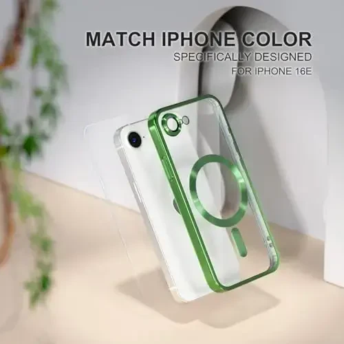 Misea Magnetic iPhone 16e uchun gʻilof MagSafe bilan mos [Hech qachon sargʻaymaydi] [Harbiy darajadagi tushishdan himoya] Toʻliq kamera linzalari himoyasi Qoplama Yumshoq shaffof ayollar uchun telefon gʻilofi 6,1 dyuym, Yashil - 7
