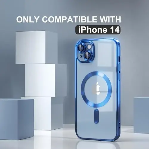 Misea Magnetic for iPhone 14 Case Compatible with MagSafe | [Never Yellowing] [Military Drop Protection] Full Camera Lens Protector Plating Soft Clear Phone Case for Women, Deep Blue - 2