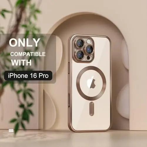 Misea Magnetic for iPhone 16 Pro Case Compatible with MagSafe | [Never Yellowing] [Military Drop Protection] Full Camera Lens Protector Plating Soft Clear Phone Case for Women, Desert - 2