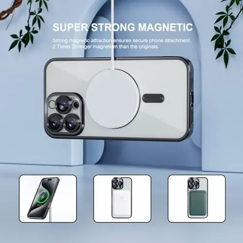 Misea Magnetic for iPhone 16 Pro Case Compatible with MagSafe Black | [Never Yellowing] [Military Drop Protection] Full Camera Lens Protector Plating Soft Clear Phone Case for Women, Black - 4