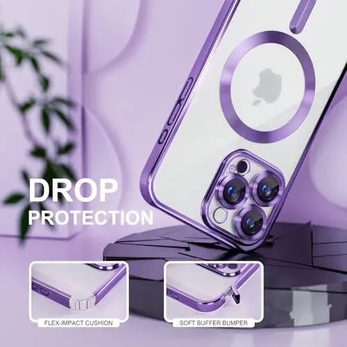 Misea Magnetic for iPhone 16 Pro Max Case Compatible with MagSafe | [Never Yellowing] [Military Drop Protection] Full Camera Lens Protector Plating Soft Clear Phone Case for Women, Deep Purple - 4