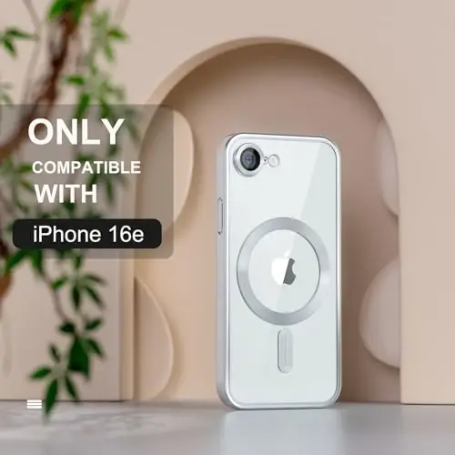 Misea Magnetic for iPhone 17e / 16e Case Compatible with MagSafe [Never Yellowing] [Military Grade Drop Protection] Full Camera Lens Protector Plating Soft Clear Phone Case for Women 6.1 inch, Silver - MISEA (1)