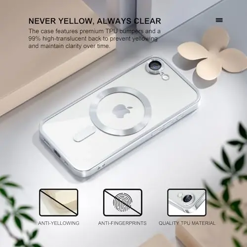 Misea Magnetic for iPhone 17e / 16e Case Compatible with MagSafe [Never Yellowing] [Military Grade Drop Protection] Full Camera Lens Protector Plating Soft Clear Phone Case for Women 6.1 inch, Silver - 3