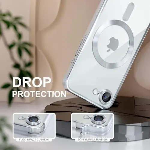 Misea Magnetic for iPhone 17e / 16e Case Compatible with MagSafe [Never Yellowing] [Military Grade Drop Protection] Full Camera Lens Protector Plating Soft Clear Phone Case for Women 6.1 inch, Silver - 4