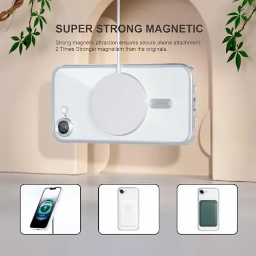 Misea Magnetic for iPhone 17e / 16e Case Compatible with MagSafe [Never Yellowing] [Military Grade Drop Protection] Full Camera Lens Protector Plating Soft Clear Phone Case for Women 6.1 inch, Silver - 5