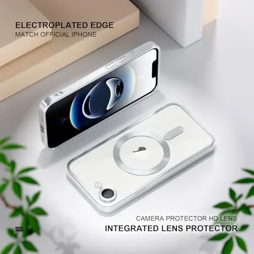 Misea Magnetic for iPhone 17e / 16e Case Compatible with MagSafe [Never Yellowing] [Military Grade Drop Protection] Full Camera Lens Protector Plating Soft Clear Phone Case for Women 6.1 inch, Silver - 6