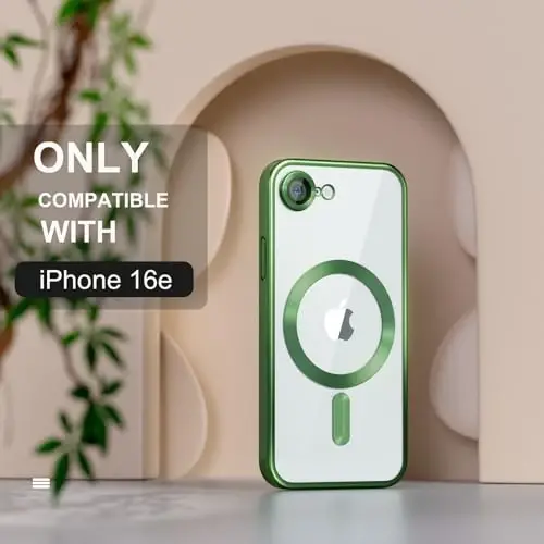 Misea Magnetic for iPhone 16e Case Compatible with MagSafe [Never Yellowing] [Military Grade Drop Protection] Full Camera Lens Protector Plating Soft Clear Phone Case for Women 6.1 inch, Green - 2