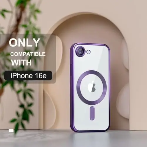 Misea Magnetic for iPhone 16e Case Compatible with MagSafe [Never Yellowing] [Military Grade Drop Protection] Full Camera Lens Protector Plating Soft Clear Phone Case for Women 6.1 inch, Deep Purple - 2