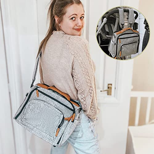 Miss Fong Small Diaper Bag, Diaper Bag Backpack, Baby Diaper Bag Backpack, Baby Bag for Girls Boys New Mom, Baby Stuff for Newborn, Shoulder Strap & Backpack Strap, 4 Insulated Pockets (Grey Color) - 3