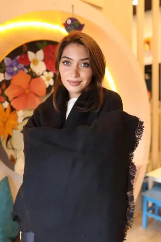 Miss Mercan Soft Touch Puff Sherly Black Shoulder Scarf Shawl Scarf-Black - 1