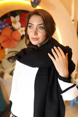 Miss Mercan Soft Touch Puff Sherly Black Shoulder Scarf Shawl Scarf-Black - SHIEBA OUTLET (1)