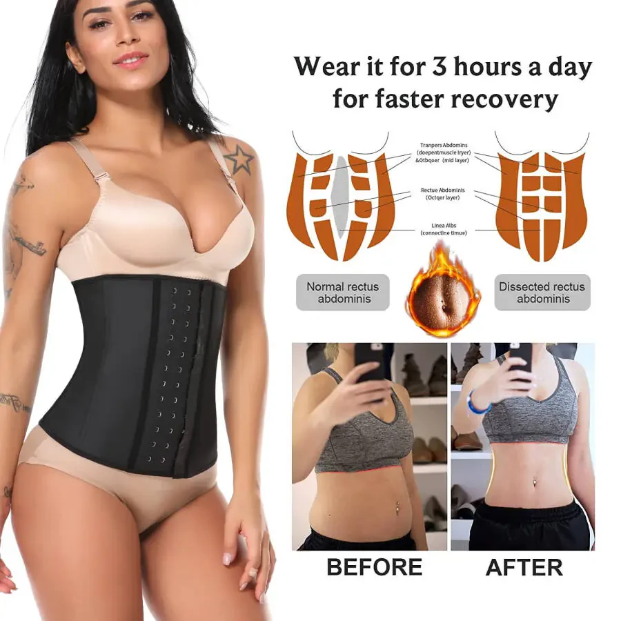 MISS MOLY Latex Waist Cincher Waist Trainer Trimmer Long Torso with 3 Hook Rows Corset Shapewear For Women, Style CY9843- - 2