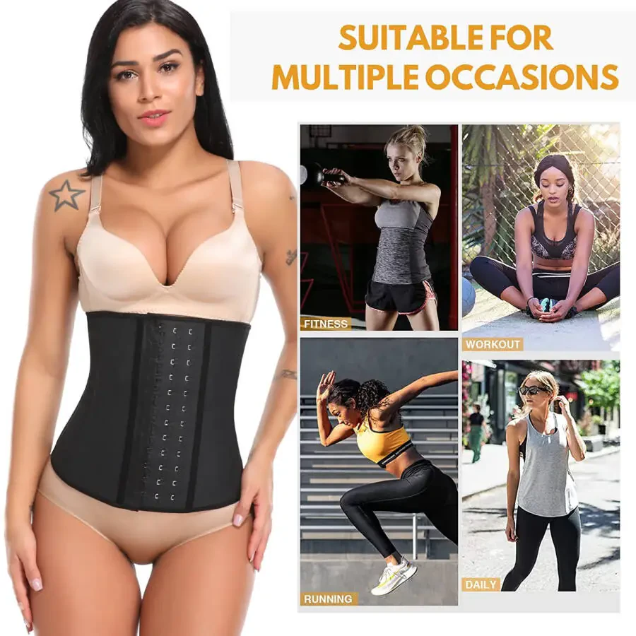 MISS MOLY Latex Waist Cincher Waist Trainer Trimmer Long Torso with 3 Hook Rows Corset Shapewear For Women, Style CY9843- - 3